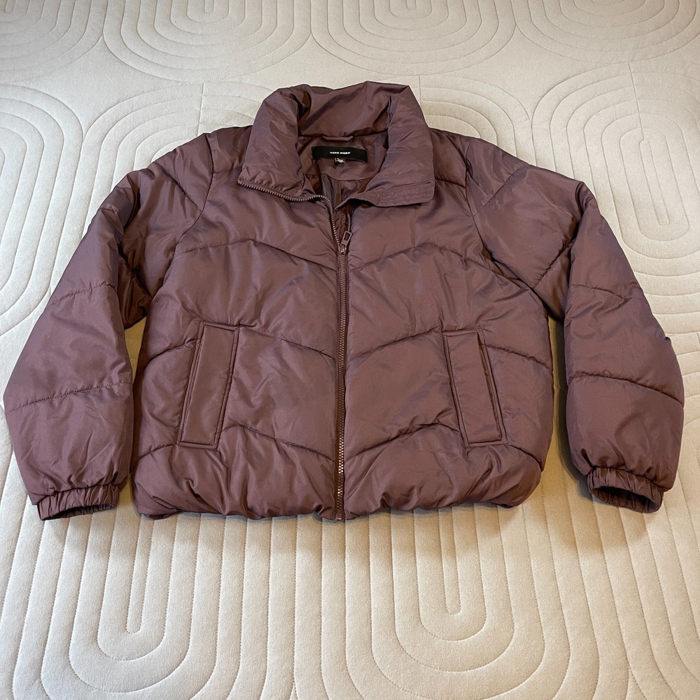 Vero Moda Womens Puffer Jacket L Burgundy Warm Winter Coat Lightweight Casual